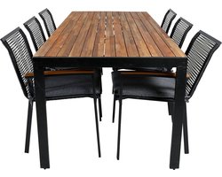 Bois tuinmeubelset tafel 90x205cm en 6 stoel Dallas zwart, naturel.