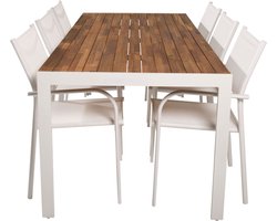 Bois tuinmeubelset tafel 90x205cm en 6 stoel Santorini wit, naturel.