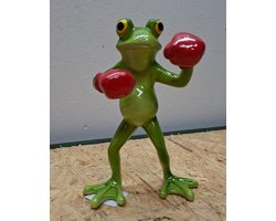 Boksende Kikker – Rode Bokshandschoenen – Decoratiebeeldje - 19cm hoog - polyresin - polystone - Decoratie - Woonaccessoires - Beeld