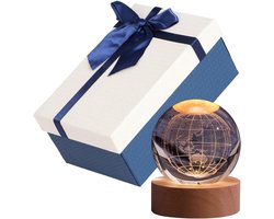Bol 60 mm kristallen bol met ronde houten sokkel glazen bol decoratie met licht astronomie cadeau voor moeder kinderen vriendin