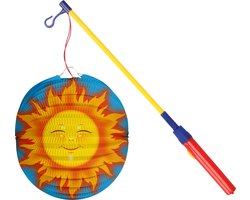 Bol lampion zon - licht blauw - 22 cm - papier - met lampionstokje - 40 cm