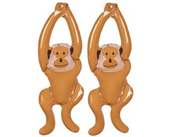 Boland Opblaasbare dieren - 2x - Aapje - bruin - 61 cm - kunststof pvc - Jungle - Hawaii - Tropisch - Apen