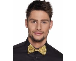 Boland Vlinderstrikje - 2x stuks - goud - polyester - 11 cm - voor dames/heren - verkleedartikelen