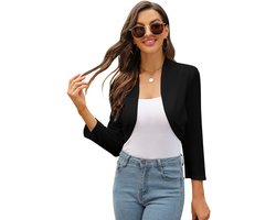 Bolero-vest met lange mouwen voor dames Feestelijk schouderjack Kort schouderophalend vest Top Zwart S