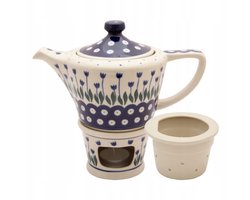 Bolesławiec Theepot 500ml met Zeef en Warmer - Handgemaakt