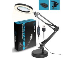 Bolke® Loeplamp met LED Verlichting - Staande Tafellamp - Vergrootglas Loep - Met Standaard en klem en adapter [complete set]