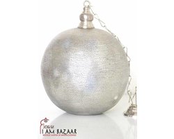 Bollamp Koraa zilver met gaatjes - Handgemaakt - Authentiek - Egyptische - Arabische - Marokkaanse - Oosterse Lampen - Maat XL