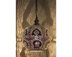 Bollamp Lotus zilver (M) - verzilverd - Handgemaakt - Authentiek - Egyptische - Marokkaanse - Oosterse Lampen - Afmeting Ø 24cm