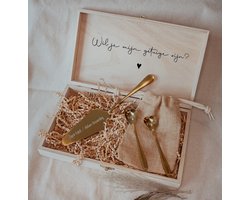BolleToet - XL houten kistje + 2 lepels + taartschep - getuige vragen - wedding decoratie - getuige cadeau