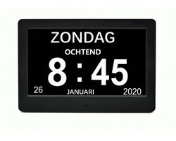 BOLLIT Dementieklok - 7 inch display - Zwart - Met afstandsbediening - Digitaal - Klok met datum - Medicatiealarm - Dementie klok - Dementieklokken digitaal - Alzheimer - Dementiekalenderklok - Klok digitaal - Wandklok - Kalenderklok