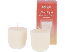 Bolsius - Clean Light - Geurkaars - Navulling - 2 stuks per verpakking - Grapefruit & Ginger
