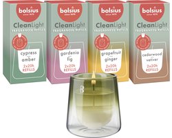 Bolsius - CleanLight - Houder Groen en navulbare Geurkaarsen - Starterkit - Met 9 gegeurde Refills