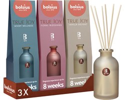 Bolsius - Geurstokjes True Joy - 3 Geuren - Vanilla Delight - Floral Blessings - Woody Wellness - 80 ml - Giftset