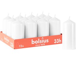 Bolsius - Gladde Stompkaars - 12 Stuks - Wit - 33 branduren - 12 x 5,8 cm