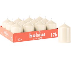 Bolsius - Gladde Stompkaarsen - 12 stuks - Ivoor - 17 branduren - 8 x 5,8 cm