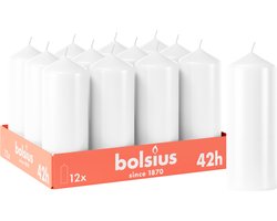 Bolsius - Gladde Stompkaarsen - 12 stuks - Wit - 42 branduren - 15 x 5,8 cm