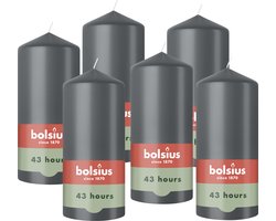 Bolsius - Gladde Stompkaarsen - 6 Stuks - Antraciet - 13 cm - 43 Branduren