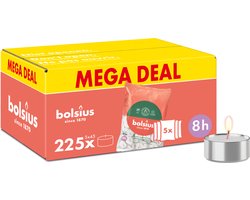 Bolsius - Grootverpakking Waxinelichtjes - 225 Stuks - Theelichtjes - Wit - 8 branduren - Duurzamere Theelichten