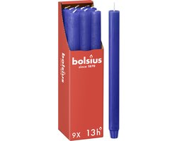 Bolsius - Rustieke Dinerkaarsen - Blauw - 9 stuks - 13 branduren - 27cm