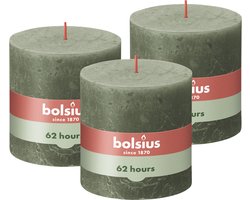 Bolsius - Rustieke Kaars - 3 Stuks - Groen - 10 x 10cm - 62 Branduren