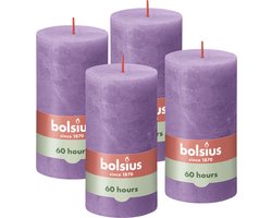 Bolsius - Rustieke Kaars - 4 Stuks - Paars Violet - 13cm