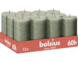 Bolsius - Rustieke Kaars - Groen - 12 stuks - 13 cm - 60 branduren