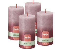 Bolsius - Rustieke kaars Shimmer - 4 Stuks - Fading Metallic Roze & Rood - 13cm - 60 branduren