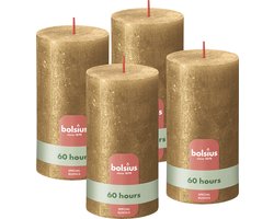Bolsius - Rustieke kaars Shimmer - 4 stuks - Metallic Goud - 13cm - 60 Branduren