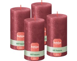 Bolsius - Rustieke kaars Shimmer - 4 Stuks - Metallic Rood - 13cm - 60 Branduren