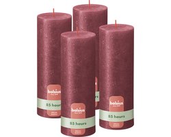Bolsius - Rustieke kaars Shimmer - 4 Stuks - Metallic - Rood – 19cm