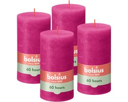 Bolsius - Rustieke Kaarsen - 4 Stuks - Fuchsia Roze - 13cm - 60 branduren
