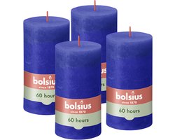 Bolsius - Rustieke Stompkaarsen - 4 Stuks - Blauw - 13cm - 60 branduren
