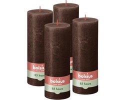 Bolsius - Rustieke Stompkaarsen - 4 Stuks - Bruin - 19cm - 85 branduren