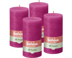 Bolsius - Rustieke Stompkaarsen - 4 Stuks - Fuchsia Roze - 13cm - 60 branduren