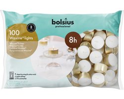 Bolsius - Waxinelicht 8 uur - Wit en Goud - 100 stuks - Theelichtjes