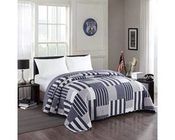 Bolt Edge Bedsprei - Blauw/Wit - Geometrisch - 170x210cm - Polyester