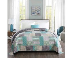Bolt Edge Bedsprei - Grijs/Groen - Polyester - Voor 2 persoons bed - 150x200cm