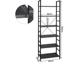 Bolt Edge Boekenkast - Industrieel Design - 6 Lagen - Wit/Goud - Marble Look - Boekenrek voor Woonkamer, Slaapkamer en Kinderkamer - Hout/Metaal - 60x28x180cm