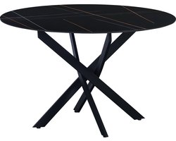 Bolt Edge Eetkamertafel - Rond - Marmerlook - Tuintafel - Zwart - 110x110cm