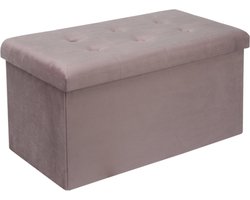 Bolt Edge Moderne Opbergbank - Zitbank Poef - Roze Velvet - Met opbergruimte - 76x38x38cm