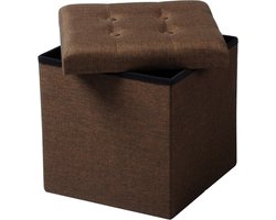 Bolt Edge Poef - Bruin Stof - Opbergbank Poef - Zitkist - Opbergbox - Hocker - 50x35x45cm