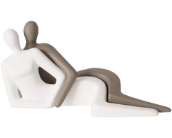 Boltze - Beeld - Sculptuur - ontspannen van elkaar houden - keramiek beeld man en vrouw - 38x14x19 cm creme bruingroen