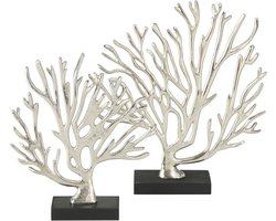 Boltze - Beeld - Sculptuur - Set/2 - Koraal - Metaal - Zilver/Zwart - 29cm en 35cm hoog