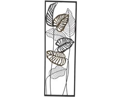 Boltze - Blad - Wanddecoratie - Muurdecoratie - rechthoek - 91x30cm. - Zwart - Goud - Metaal