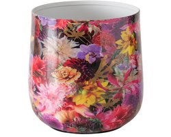 Boltze - Bloempot - Metaal - Bloemenprint - Paars - Glanzend - Metaal - Binnen & Buiten - Ø17 x 16,7 cm