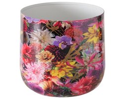 Boltze - Bloempot - Metaal - Bloemenprint - Paars - Glanzend - Metaal - Binnen & Buiten - Ø23.5 x 21.7 cm
