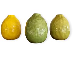 Boltze - Citroen - Limoen - Vaasjes - Bloemenvaasjes - Set van 3 - Keramiek - 12cm