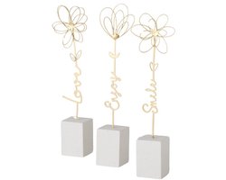 Boltze - Decoratie - Beeld - Figuur - Set van 3 - Bloemen - Metaal en Steen - Love, Smile, Enjoy.