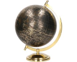 Boltze Decoratie wereldbol - globe - goud/zwart - op metalen voet - 22 x 27 cm - Landen / contintenten topografie