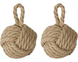 Boltze deurstopper knoop - 2x - 1.5 kilo - bruin - jute - 23 x 15 cm